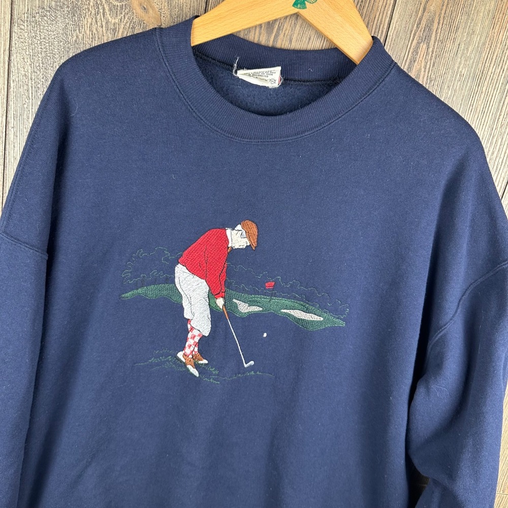 Nutmeg Mills Golf Vintage Embroidered Crewneck Sweatshirt Navy Blue Adult XL
